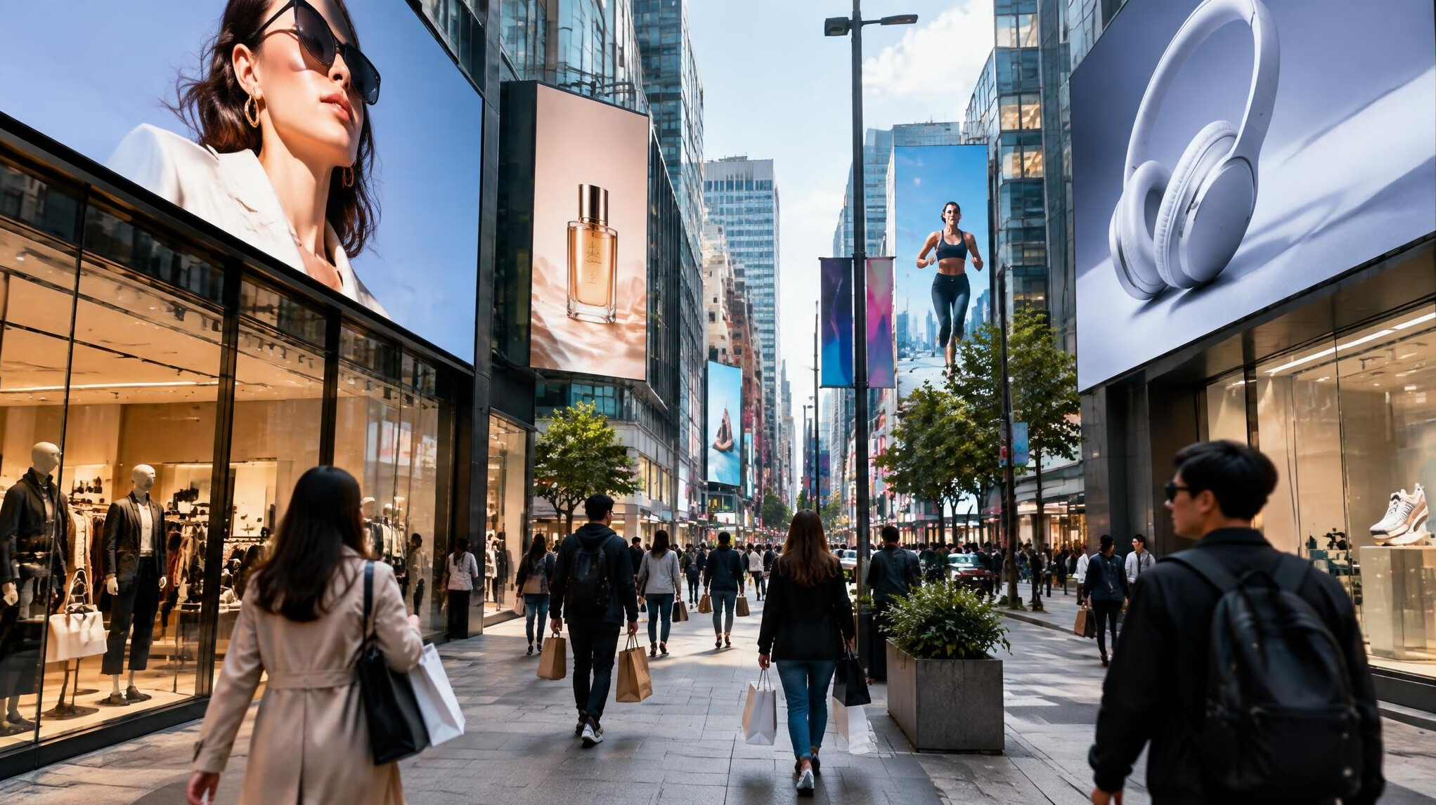 city street with billboards